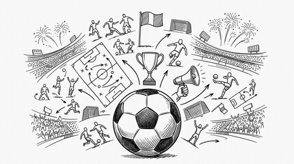 Fototapeta premium Soccer Football Championship Concept Hand-Drawn Sketch Illustration