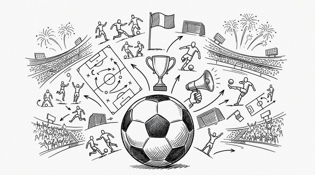 Soccer Football Championship Concept Hand-Drawn Sketch Illustration