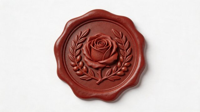 Red wax seal with rose and leaf design