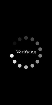 Loading spinner with "verifying" text, digital process, data verification animation
