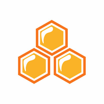 Honeycomb pattern with three hexagonal cells filled with honey