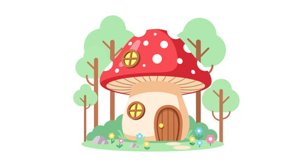 Fototapeta premium Whimsical Mushroom House Illustration.