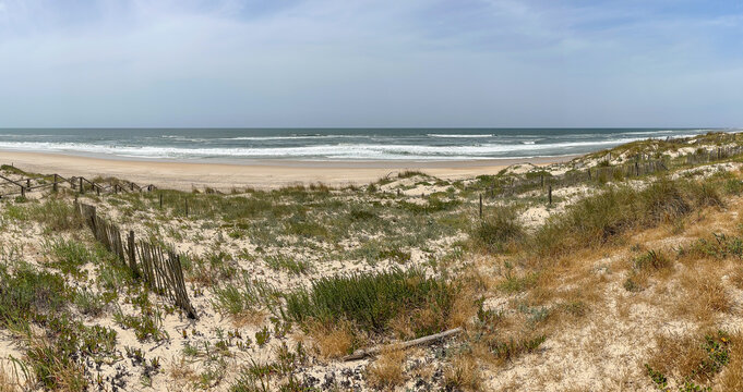 Panoramic View of Sand Dunes and Beach Landscape at Praia de Mira Portugal