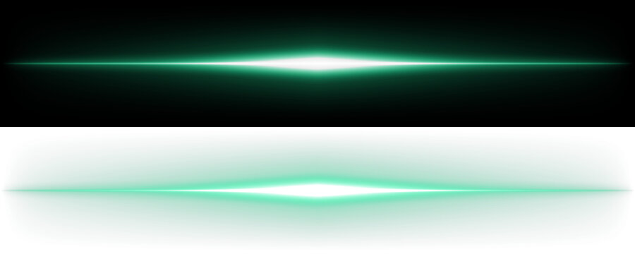 Abstract Green Light Streaks and Glowing Horizontal Flares on Black Background for Futuristic Digital Design
