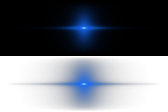 Abstract Blue Horizontal Light Flares on Black Background for Futuristic Digital Design and Sci-Fi Visual Effects