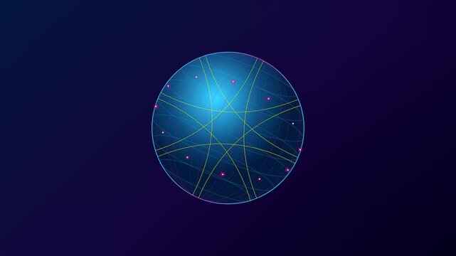 This digital animation features a complex Global Logistics Route system with glowing connections and pulsing data points moving across a rotating blue planet sphere.