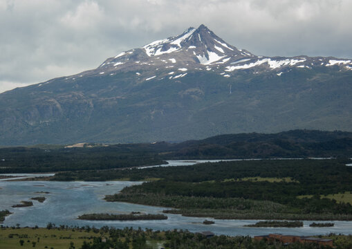 Patagonia mountains with a river