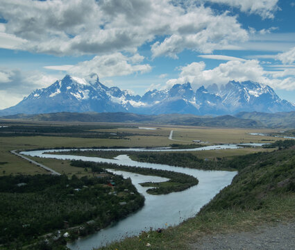 Patagonia mountains with a river