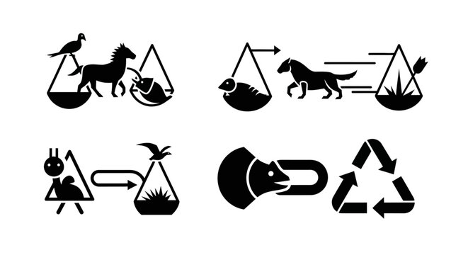Animal life cycle and conservation icons set.