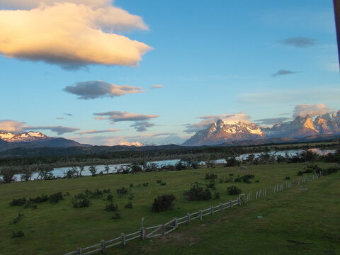 Patagonia mountains with a river