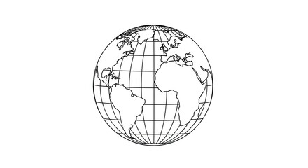 Minimalist line art earth globe illustration on white background © cha