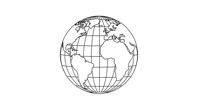 Minimalist line art earth globe illustration on white background