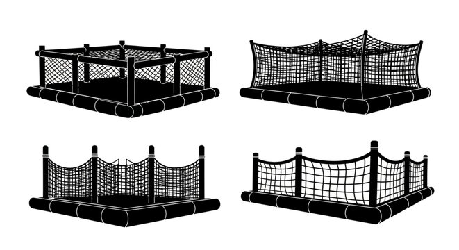 Four Different Styles of Floating Fish Farm Cages.