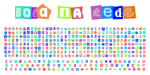 BOLA NA REDE alfabeto estilo carta de resgate com letras e numeros coloridos para design criativo e composicao de mensagens personalizadas © velikiyzayats