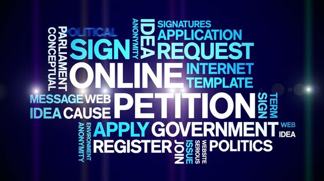 Online Petition animated word cloud-text design animation tag kinetic typography seamless loop.