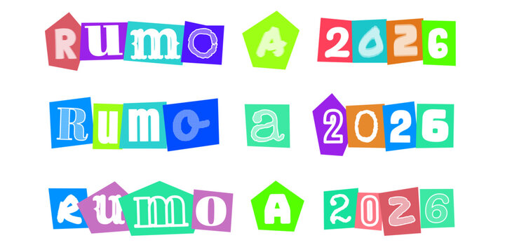 Rumo a 2026, design tipografico colorido estilo recorte de papel para planejamento estrategico, metas anuais, objetivos futuros e projetos