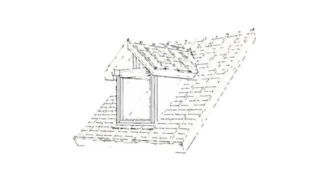 Architectural Sketch of a Dormer Window on a Tiled Roof Outline Illustration