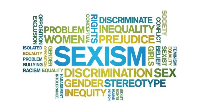 Sexism animated word cloud-text design animation tag kinetic typography seamless loop.