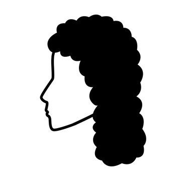 Spiral Afro Curls Ringlets hairstyle silhouette profile view, tight curls shape volume texture structure clean outline for icon, avatar, logo, minimal beauty graphics, fashion illustration
