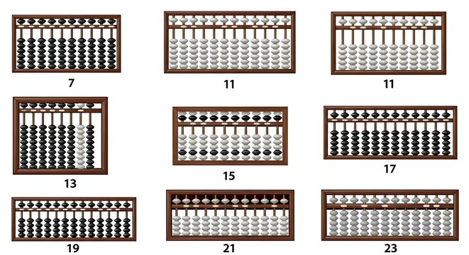 Wooden abacus collection for mathematics learning and counting education.
