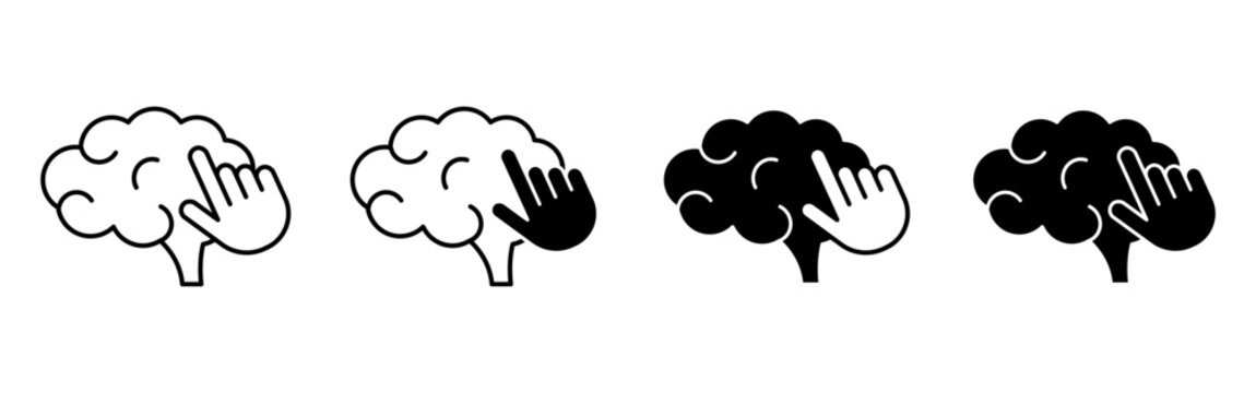 Four brain icons paired with hand cursors in a gradient style progression