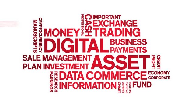 Digital Asset animated word cloud-text design animation tag kinetic typography seamless loop.