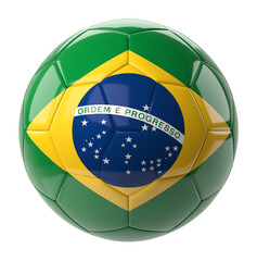 Fototapeta premium Brazil Flag Football Ball 3D Render Glossy Soccer Equipment