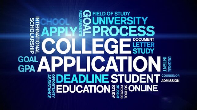 College Application animated word cloud-text design animation tag kinetic typography seamless loop.