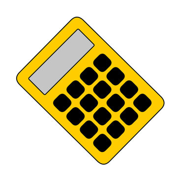Yellow diagonal view calculator with black buttons on transparent background vector illustration