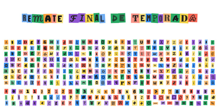 REMATE FINAL DE TEMPORADA, letras estilo nota de rescate, alfabeto recortado de revistas para diseno grafico, tipografia creativa para carteles de ofertas