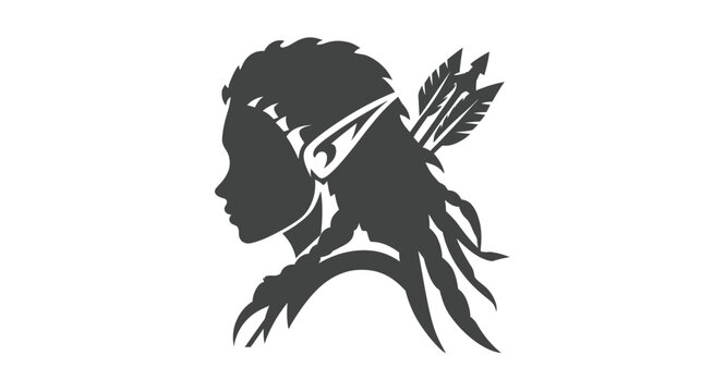 Stylized Profile Silhouette of an Elven Woman with Long Flowing Hair and Arrows, Fantasy Archer Graphic Element Vector