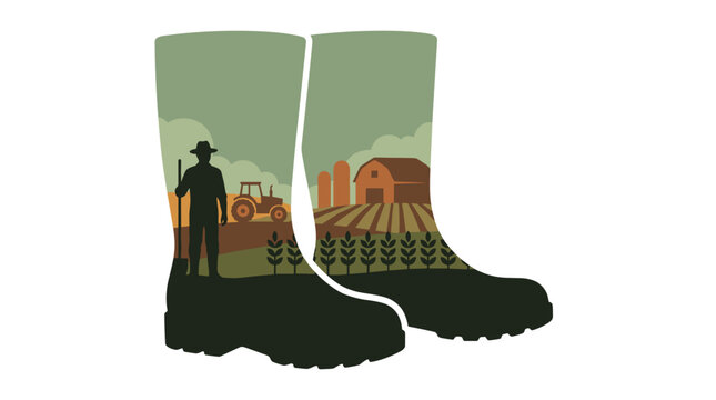Farmer Boots with Agricultural Scene Inside.