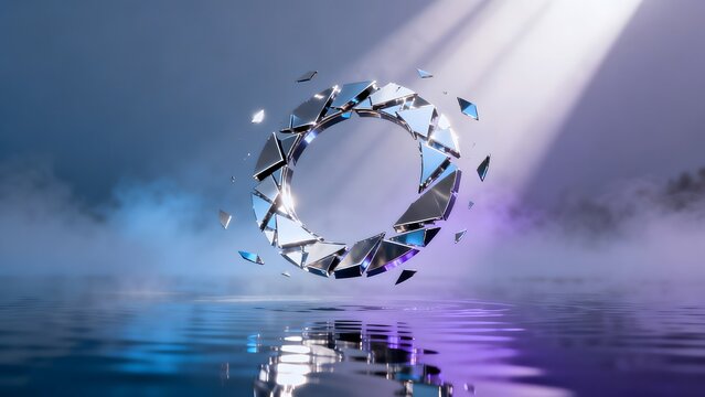 Shattered reflective ring over water