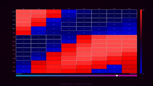 A digital screen displays Organoid Growth Monitoring metrics using a progressive heatmap interface that tracks cellular development patterns through changing color gradients over a period of time