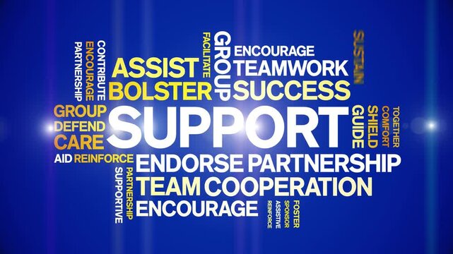 Support animated word cloud-text design animation tag kinetic typography seamless loop.