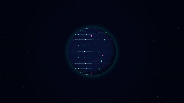 Dynamic motion of a digital clock displaying changing time with glowing blue numbers and circular interface elements in a futuristic style.