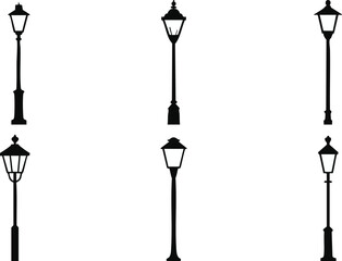 streetlight ornamental lantern silhouettes set for architecture use © AIcon Vector