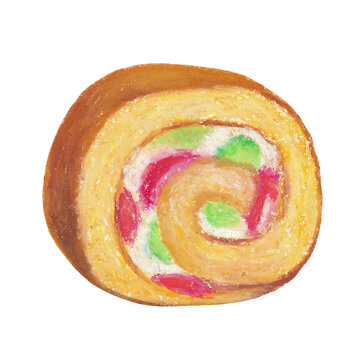手書きのロールケーキパステル画