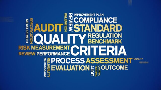 Quality Criteria animated word cloud-text design animation tag kinetic typography seamless loop.