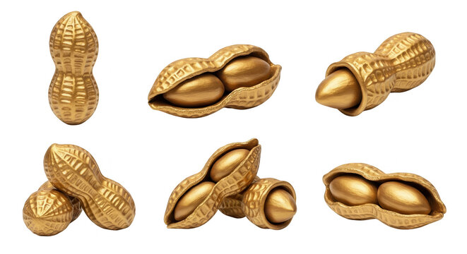 golden peanuts on a white background wealth and value for financial or conceptual illustrations