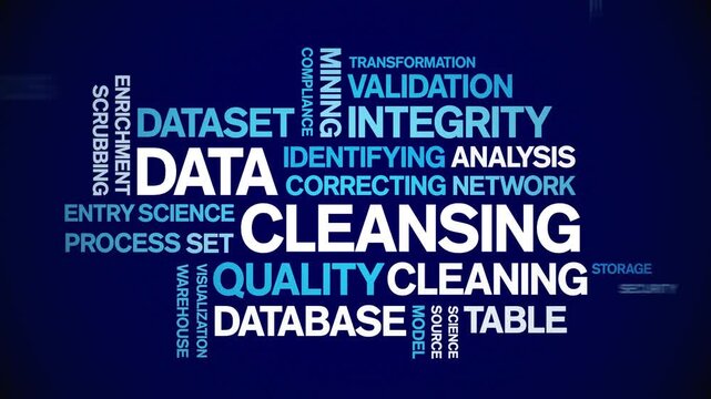 Data Cleansing animated word cloud-text design animation tag kinetic typography seamless loop.