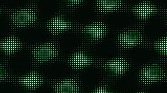 Futuristic cyber security background loop featuring a dark surface with waving green halftone grid textures and cross shapes. Ideal for matrix tech and coding presentation slides