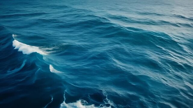 Deep blue ocean waves with white foam dynamic sea surface
