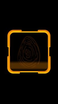 Neon fingerprint scan animation on black background. Neon fingerprint scan futuristic security frame. Neon fingerprint scan biometric technology graphic on black.