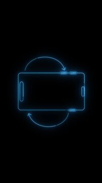 Neon screen rotation animation on black background. Neon screen rotation digital smartphone orientation symbol. Neon screen rotation technology graphic on black background.