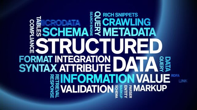 Structured Data animated word cloud-text design animation tag kinetic typography seamless loop.