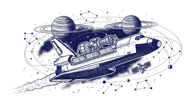 Space Shuttle Orbit Hand Drawn Vector Illustration
