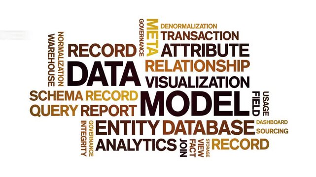 Data Model animated word cloud-text design animation tag kinetic typography seamless loop.