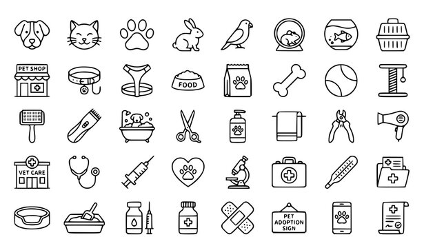 Veterinary pet icons vector minimal animal care outline pack