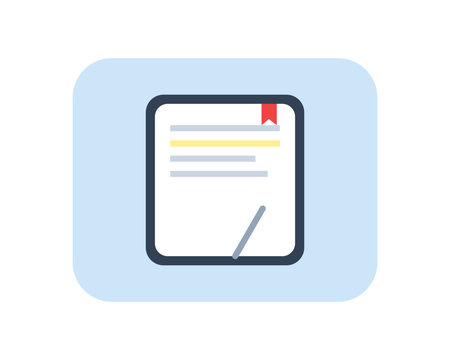 Document icon with red bookmark and yellow highlight on a light blue background.